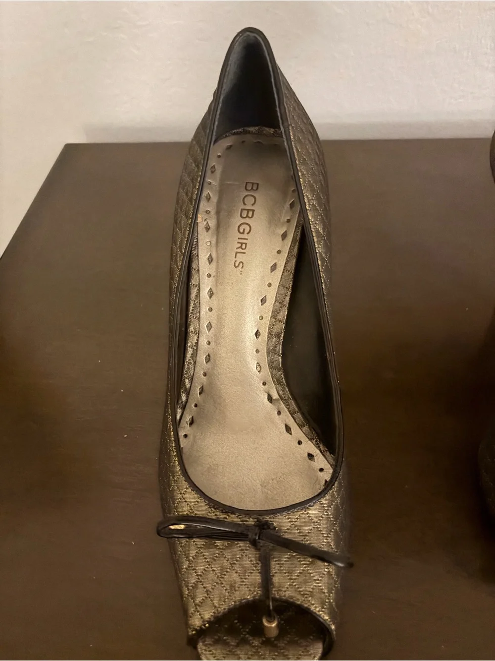 BCBG Quilted Metallic Gold Pointed-Toe Pumps
